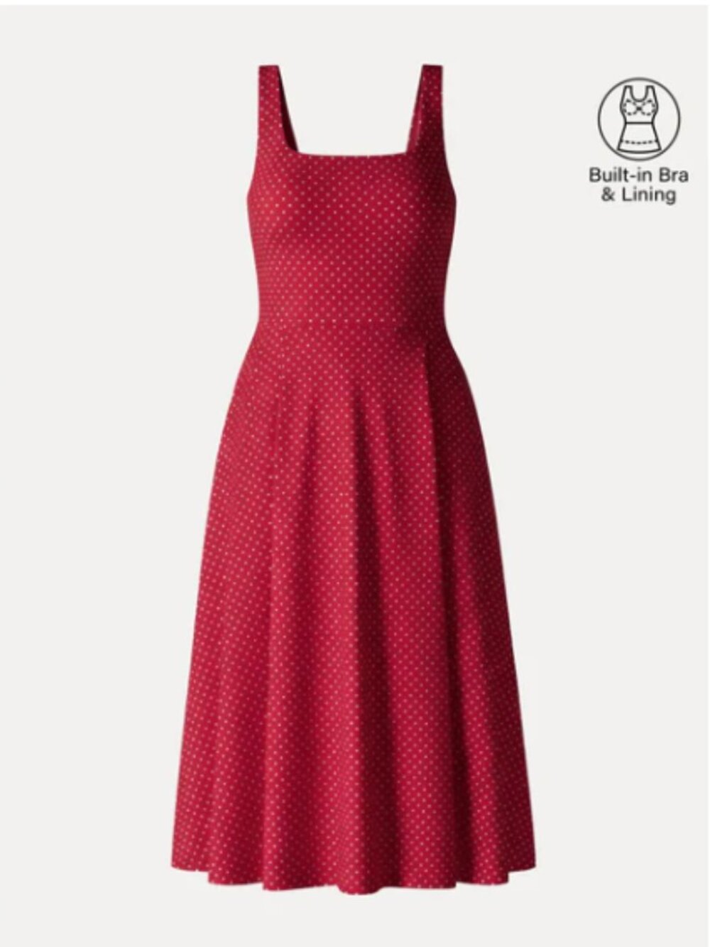 OGL Stretch Cotton Polka Dot Square Neck Midi Bra Dress with Pockets Limited